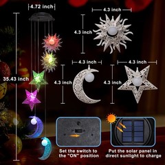 Tryme Solar Wind Chimes with Sun Moon Star Color Changing Windchimes, Outdoor…