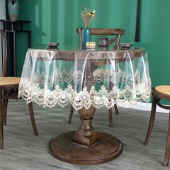 Jeloris 75″ Clear Round Vinyl Tablecloth Waterproof Lace Edge