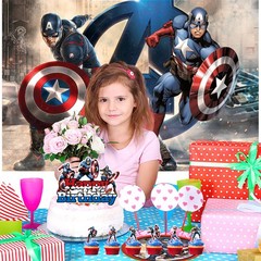 Captain America Party Decor Set Plates Balloons Cake Toppers Banner Tablecloth