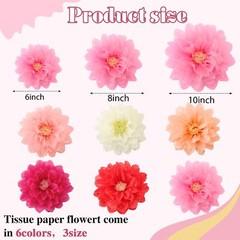 18 Pcs Mexican Paper Flowers Colorful Fiesta Tissue Paper Flowers Pom Poms Me…