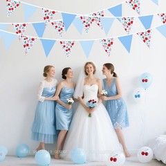 32Ft Blue Gingham Cheery Pennant Banner Fabric Triangle Flag Garland Streamer…