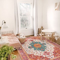 Moynesa Ultra-Thin Washable Vintage Area Rug – 5×7 Large Bedroom Boho Non-Sli…