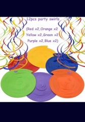 Happy Birthday Decoration Set, Banner, Multi-Color Balloons, Pom-Poms, Swirls