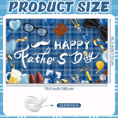 Happy Fathers Day Backdrop Decorations – 70.9X45.3Inch Large Size Blue Happy