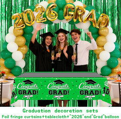 7-Pack Graduation Party Decorations Set 3 Green Graduation Tablecloths 54X108In