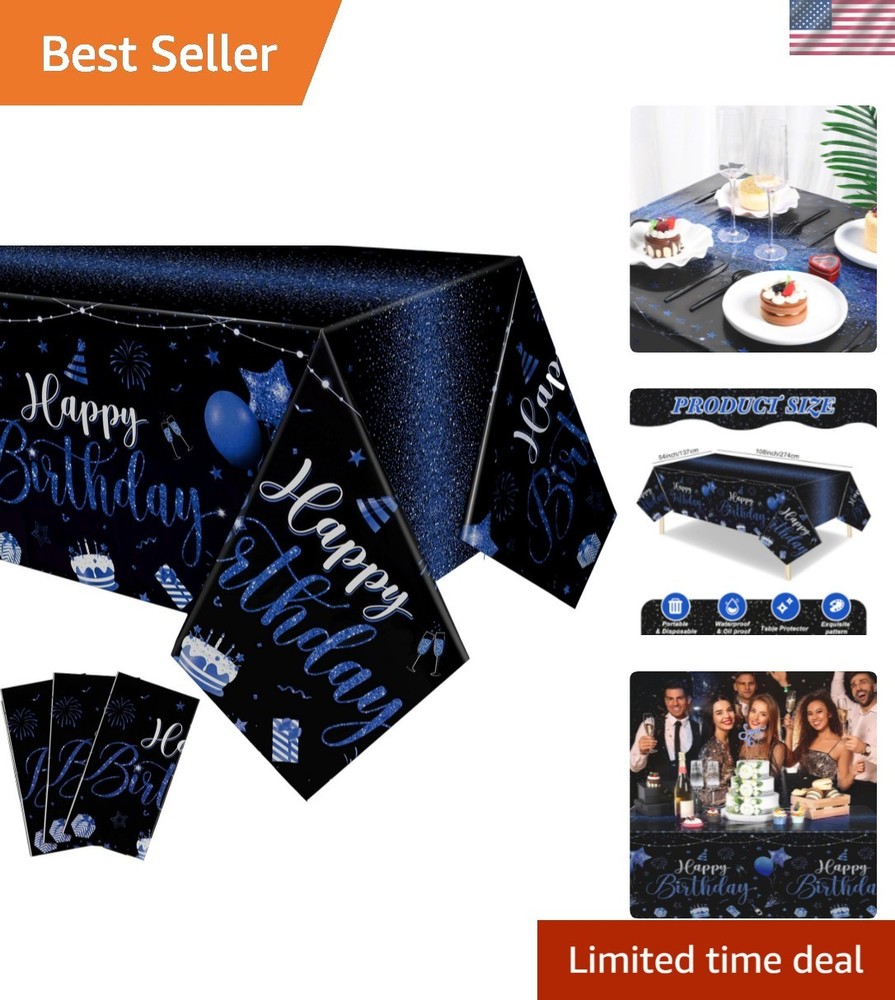 3 Pcs Happy Birthday Tablecloths Happy Birthday Party Decorations Plastic Tab…