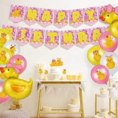57 Pcs Pink Duck Birthday Decorations Balloons Party Happy Birthday Banner Ca…
