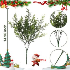 Yoratee Artificial Outdoor Plants 12 PCS Fake Cedar 15 inches, Green