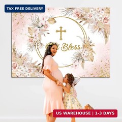 Mocsicka Boho God Bless Backdrop 7x5ft Baptism Baby Shower Party Decorations Pho
