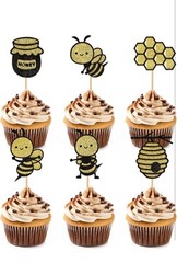 24 PCS Bumble Bee Cupcake Toppers Glitter 🐝 Bee 🍯 Honey Cupcake Birthday Party