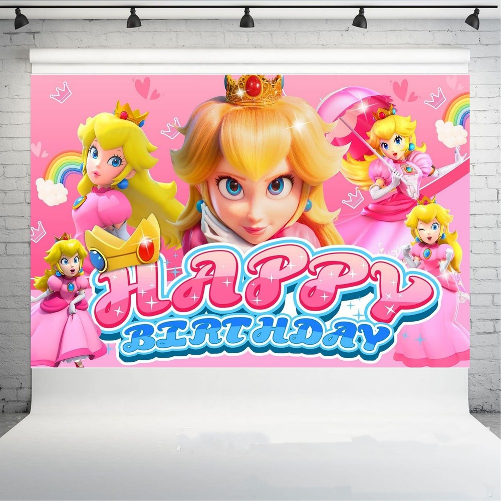 Classic Peach Princess Poster Backdrop Girls Birthday Party Decorations Banner