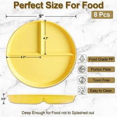Divided Plates for Adults (8 Packs), 8 Mix Colors-9IN-8 Packs, 8 Colors