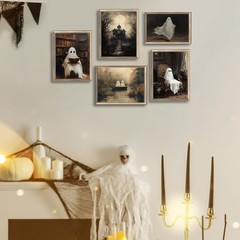 5Pcs Halloween Wall Art Creepy Dark Academia Wall Decor Pictures Ghost Canvas…