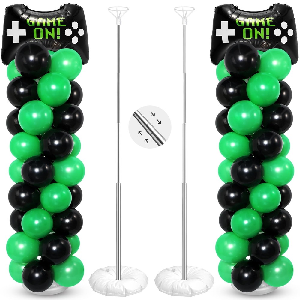 2 Set Video Game Balloon Column Stand Kit with Game Controller Foil Latex Bal…