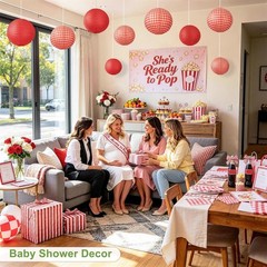 16pc Red Gingham Paper Lantern Party Decorations; Picnic BBQ Italian Theme
