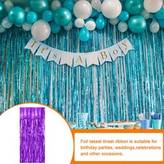 2 Pcs Purple Foil Curtain Backdrop, 3.3ft x 8.2ft Foil Fringe Streamer