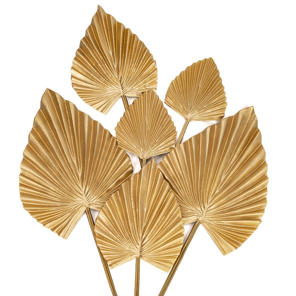 6 Pcs Pu Foam Artificial Golden Leaf Faux Palm Tropical Leaves Gold #10