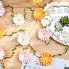 Daisy Flower Garland Banner, White, Pink, and Orange, Party Decoration with G…