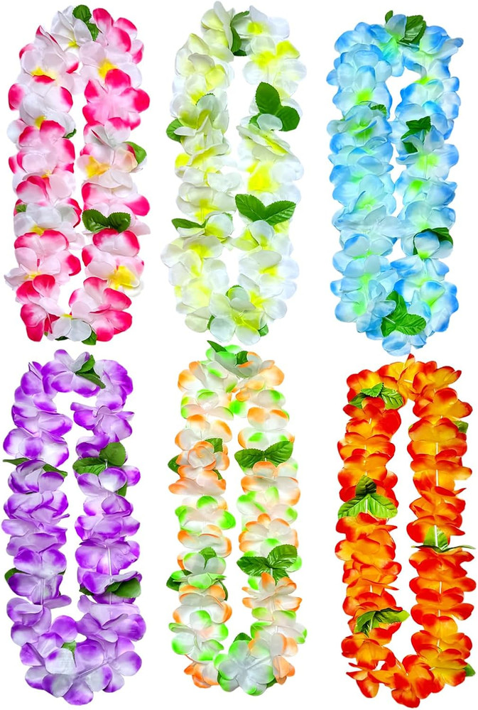 6 Counts Hawaiian Leis for Luau Party Supplies, Tropical Flower Lei Decorations,