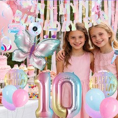 Pastel 10th Birthday Decorations for Girls, 10 Year Old Girl Party Decoration…
