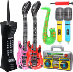 Rock Star Toy Set – 8 Pack Inflatable Instruments, Guitar, Saxophone, Boom Box,
