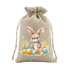 Easter Rabbit Drawstring Bags Set of 30 for Candy Present Pouch Linen Mix