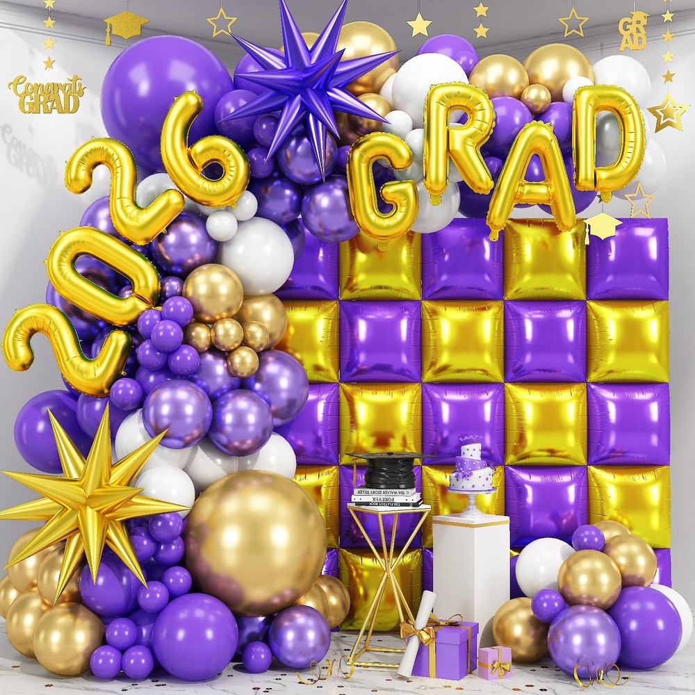 Purple and Gold Graduation Decorations 2026, Purple Gold Graduation Balloon A…