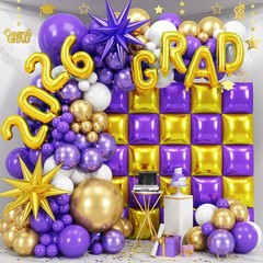 Purple and Gold Graduation Decorations 2026, Purple Gold Graduation Balloon A…