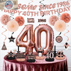 40Th Birthday Decorations Kit for Women, Rose Gold Happy 40Th Birthday Banner, A