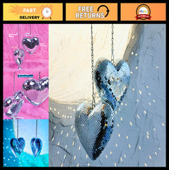 2 Pack Silver Heart-Shaped Disco Balls – 6.3″ Hanging Decor for Party, Wedding,