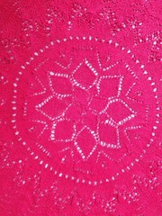Hand knitted big round red Christmas doily, tablecloth, 100% linen