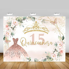 Quinceanera Birthday Backdrop for Sweet Girl Mis Quince Anos 15Th Birthday Party