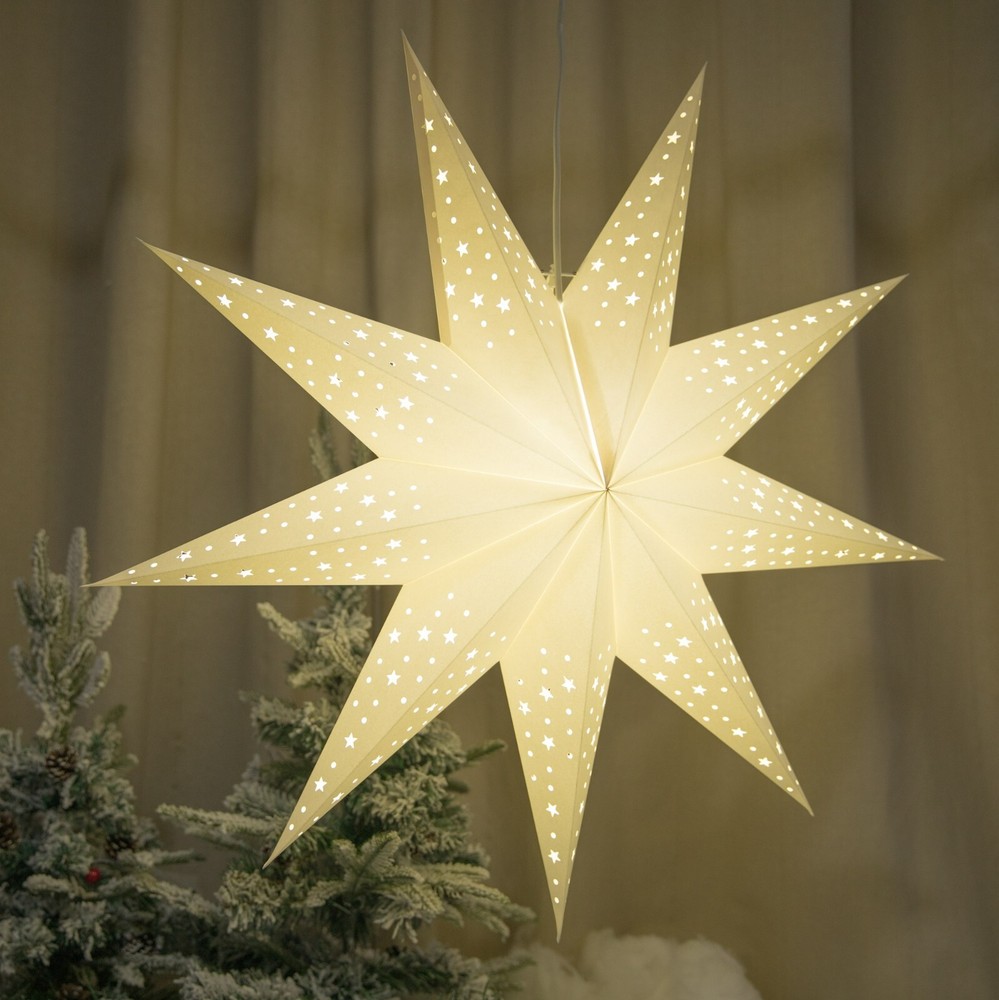 Nine-pointed Paper Star Lantern, 29Inch White Origami Hanging Lamps, Party Decor