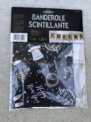 NEW YEAR’S ‘Black Gold Silver» GLITTER BANNER . CHEERS. 6.5 Ft.