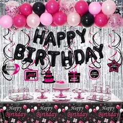 Pink and Black Birthday Decorations for Women Girls, Black and Hot Pink Party De