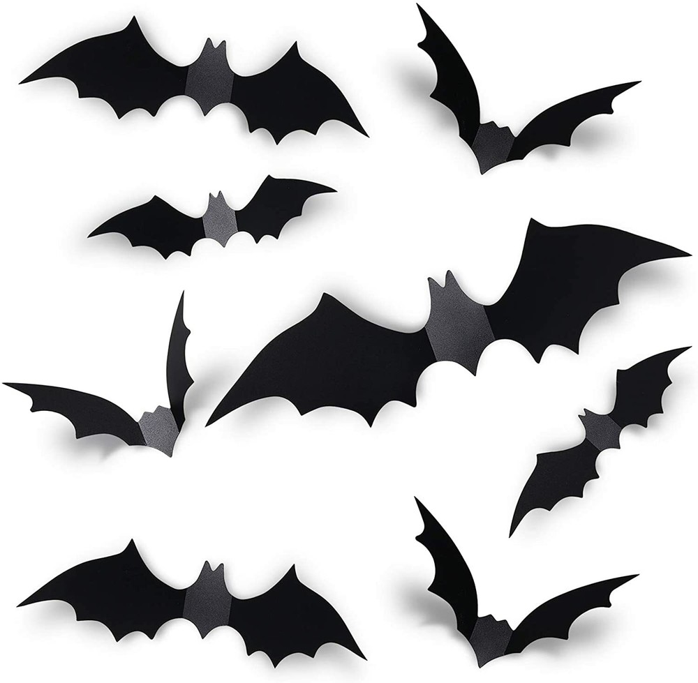 Halloween 3D Bat Wall Decals Party Scary Spooky Black Decorations Stickers 12pcs