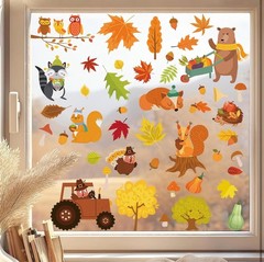 6 Sheets 75pc & 4 Sheets 63pc Fall Window Clinger Stickers Leaves Animal Harvest