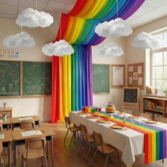 7 Pcs Rainbow Party Ceiling Decorations Kit 3.12 x 4 ft 3D Wizard Party Ceili…