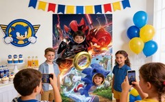 Sonic The Hedgehog Party Supplies Birthday Decor Backdrop Topper Photo Backdrop