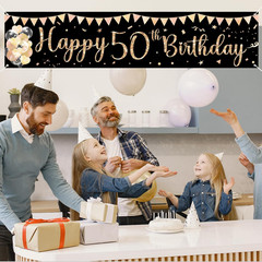 Happy 50Th Birthday Banner Sign Black Gold Glitter 50 Years Old Birthday Party H
