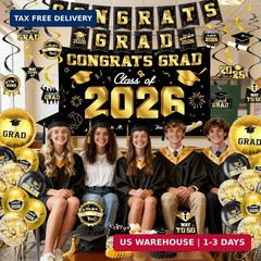 Graduation Decorations 2026-Black and Gold Graduation Party Decorations Supplies