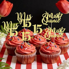 24 Piece Mis Quince Cupcake Topper 15Th Birthday Decorations Cheers 15 Years Gol