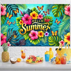 HOMETITUTE Hello Summer Banner 71 x 43 inch Hawaiian Beach#005
