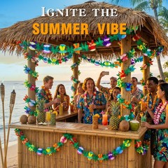 FUTUREPLUSX 4PCS Tropical Hawaiian Garland Luau Party 4 pack, Medium