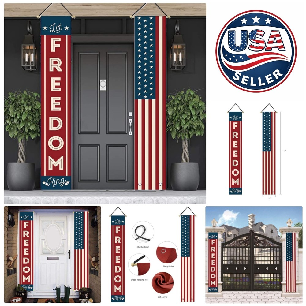Set of 2 USA Flag Banners – Vibrant 4th of July & Memorial Day Decorations