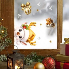 2 Sheets Gold Christmas Window Clings Large Winter Stickers Santa