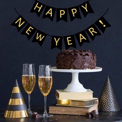 FECEDY Happy New Year Banner Black Bunting with 1 Count (Pack of 1),