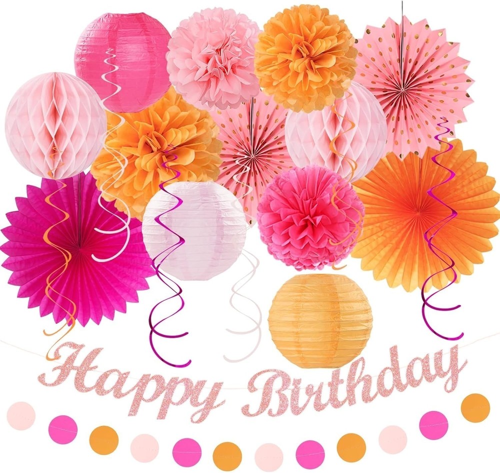 Hot-Pink Orange Fall Birthday Party-Decorations 21pcs Autumn Women Peach Happy
