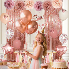 Pink Rose Gold Birthday Banner Decorations for Women Girls Happy Birthday Sig…