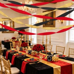 Casino Streamers Party Decorations, 8 Rolls Red Black Gold Crepe Paper Stream…